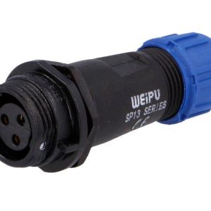 Cylindrical connector 3, 250V, straight to the cable, socket, IP68